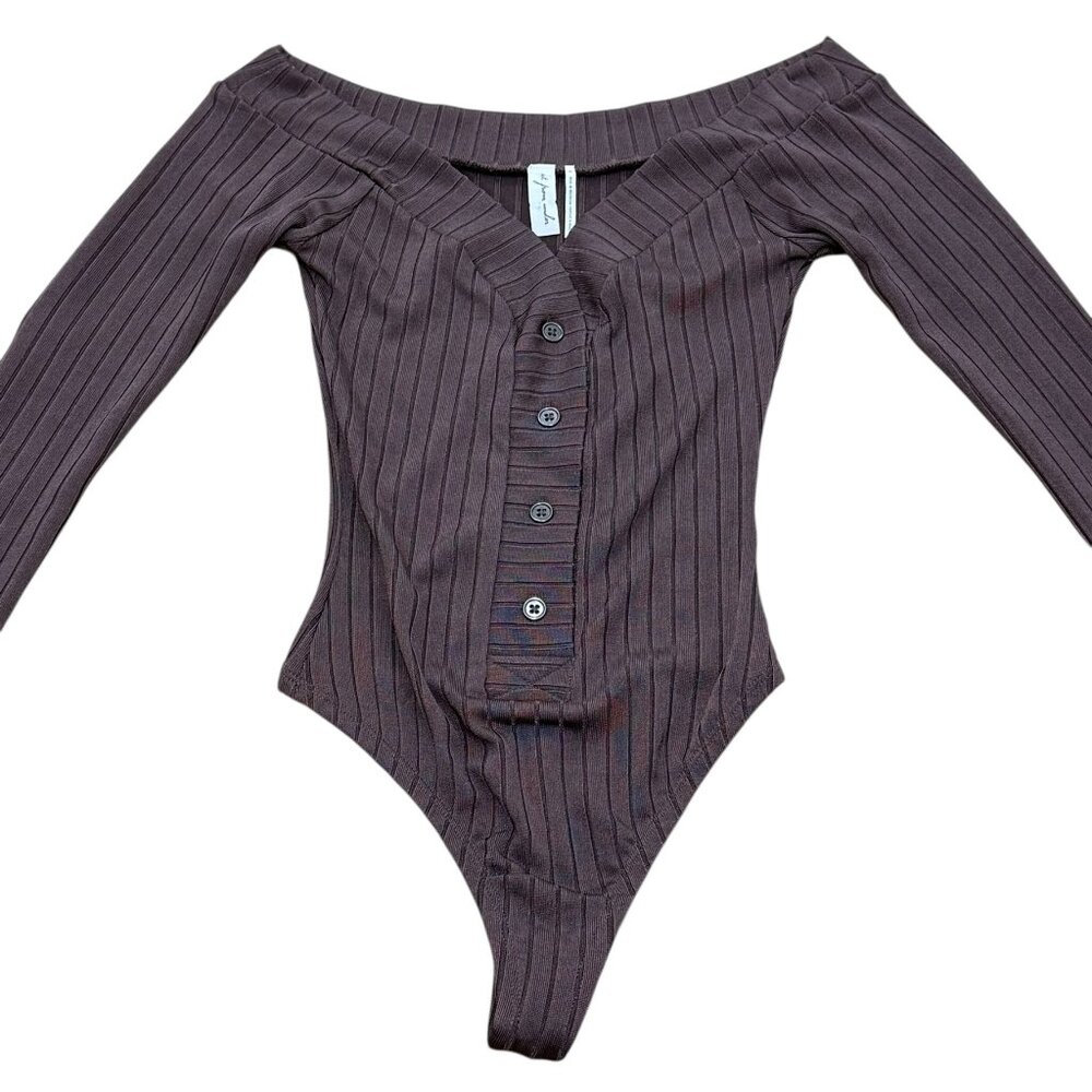 Women’s Out From Under Ribbed Off-Shoulder Bodysuit Burgundy - Picture 7 of 11